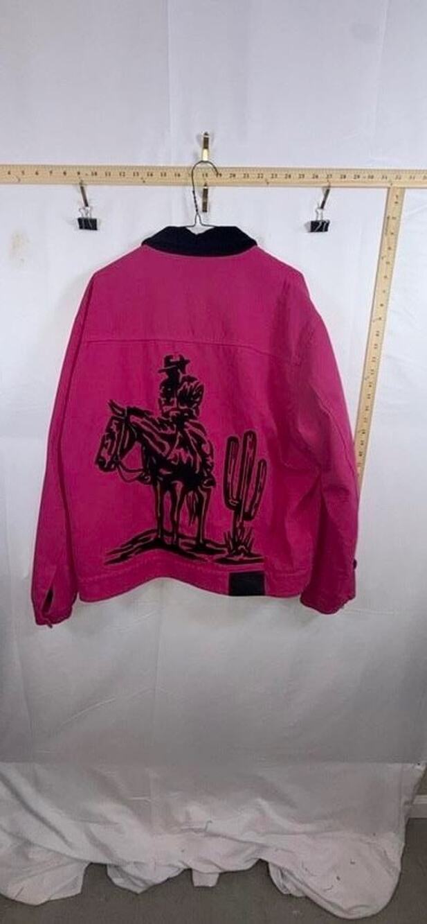 Valabasas Cowboy Graphic Jacket Large L Pink Canvas Wild Roadie Rodeo Rancher
